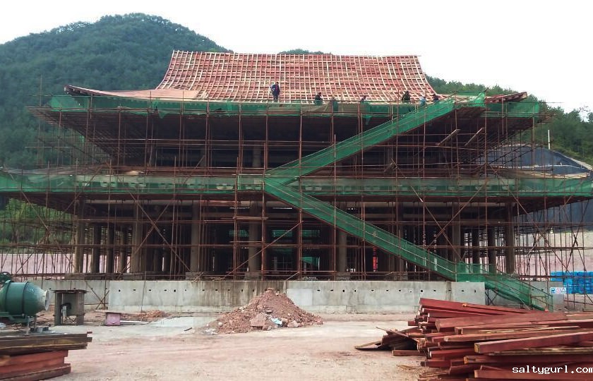 天台山寺院古建筑施工现场  第1张