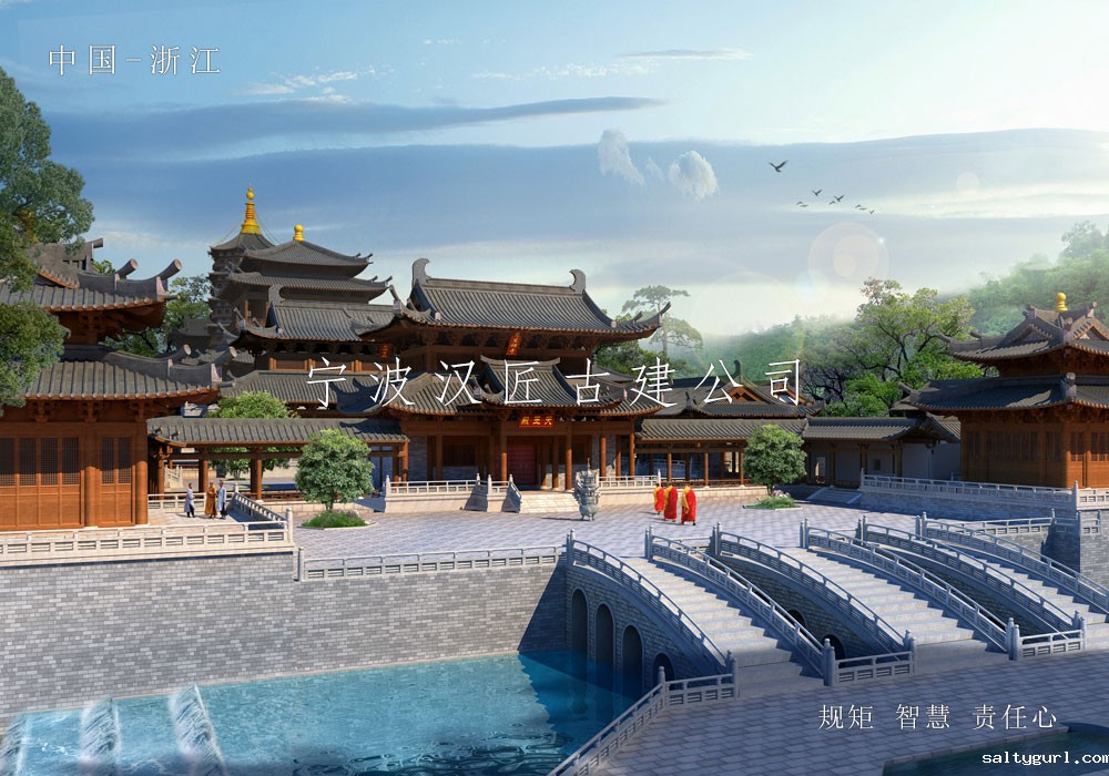 寺院重建规划设计方案鸟瞰图—积福禅寺
