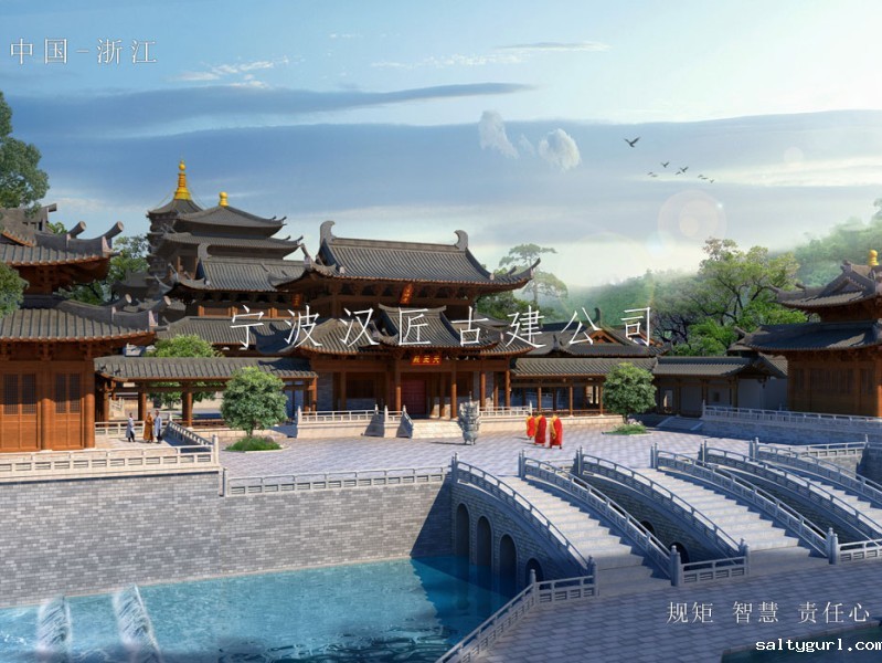 寺院重建规划设计方案鸟瞰图—积福禅寺